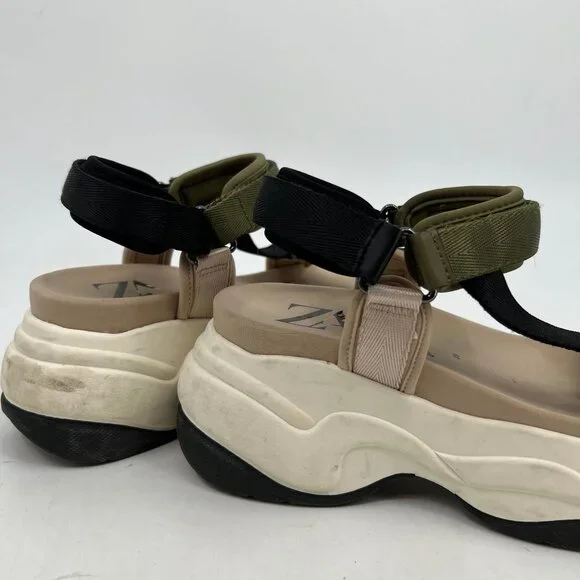 Zara Green Black Chunky Velcro Sandals | Women's Size 39EU - Picture 4 of 9